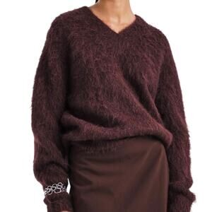 ASOS Brushed Oversized Alpaca Blend V-Neck Sweater Burgundy Plum NWT Medium